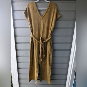 Pact Organic Cotton Tie Front Green Jumpsuit With Pockets Women's Size XS